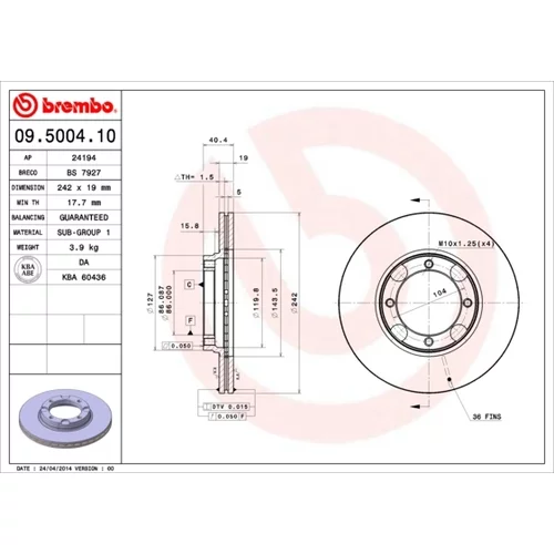 Brzdový kotúč BREMBO 09.5004.10