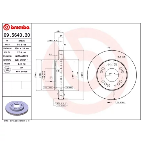 Brzdový kotúč BREMBO 09.5640.30