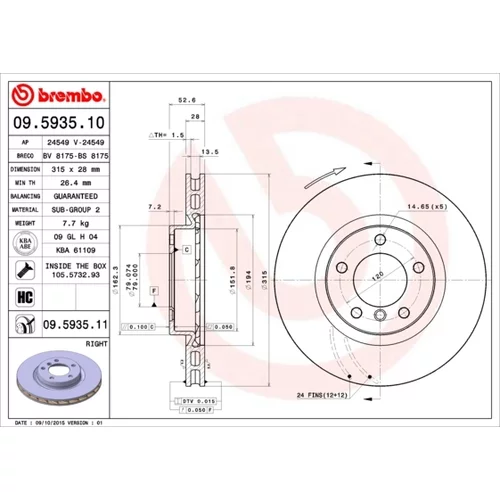 Brzdový kotúč BREMBO 09.5935.11