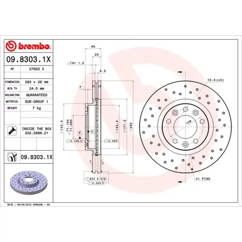 Brzdový kotúč BREMBO 09.8303.1X