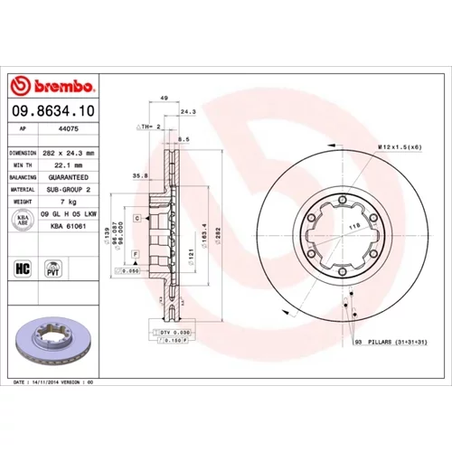 Brzdový kotúč BREMBO 09.8634.10