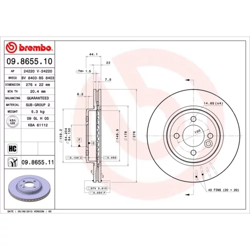 Brzdový kotúč BREMBO 09.8655.11