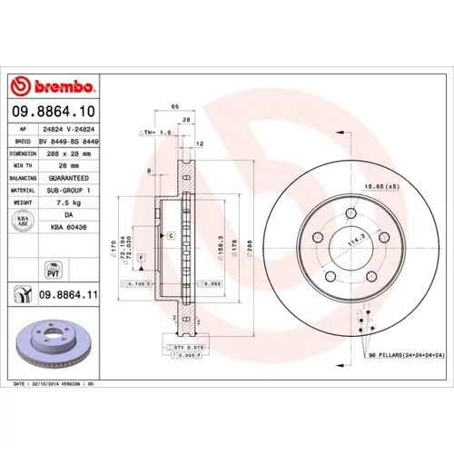 Brzdový kotúč BREMBO 09.8864.11