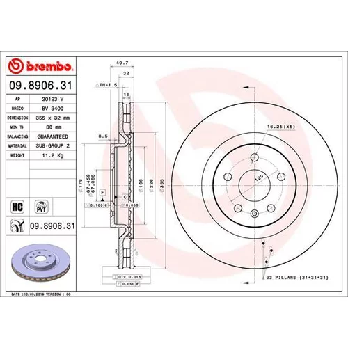 Brzdový kotúč BREMBO 09.8906.31