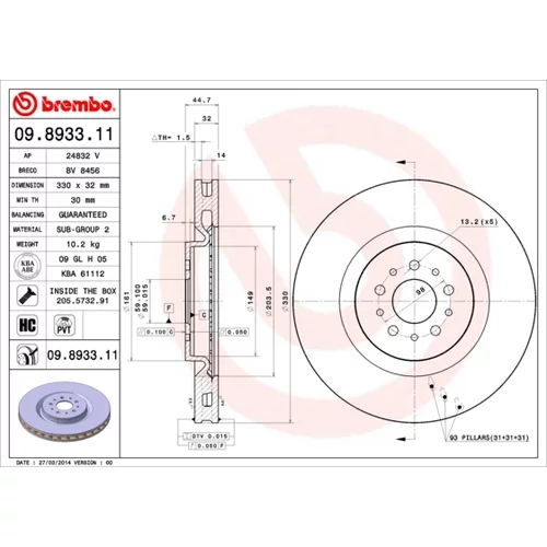 Brzdový kotúč BREMBO 09.8933.11