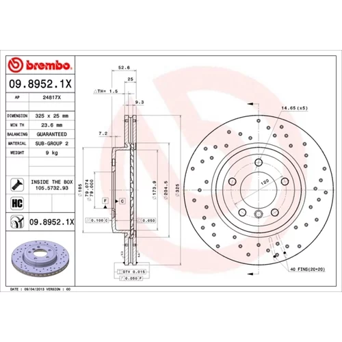 Brzdový kotúč BREMBO 09.8952.1X