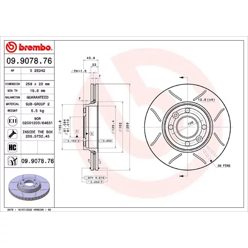 Brzdový kotúč BREMBO 09.9078.76