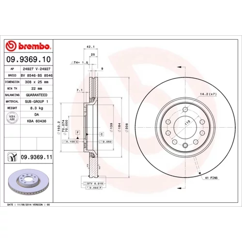 Brzdový kotúč BREMBO 09.9369.11