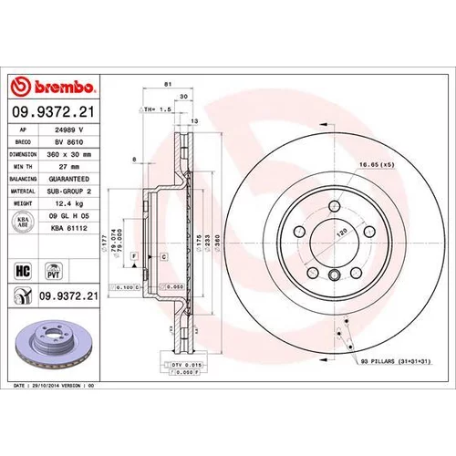 Brzdový kotúč BREMBO 09.9372.21