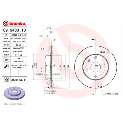 Brzdový kotúč BREMBO 09.9483.11