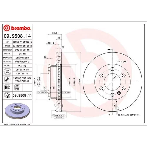 Brzdový kotúč BREMBO 09.9508.11