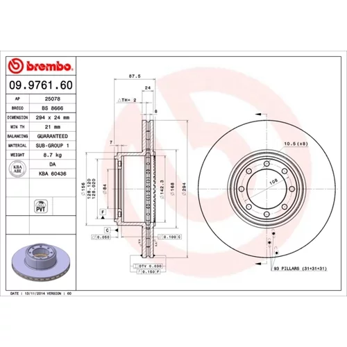 Brzdový kotúč BREMBO 09.9761.60