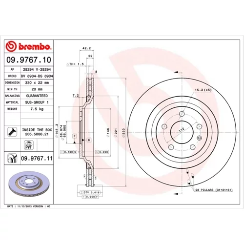 Brzdový kotúč BREMBO 09.9767.11