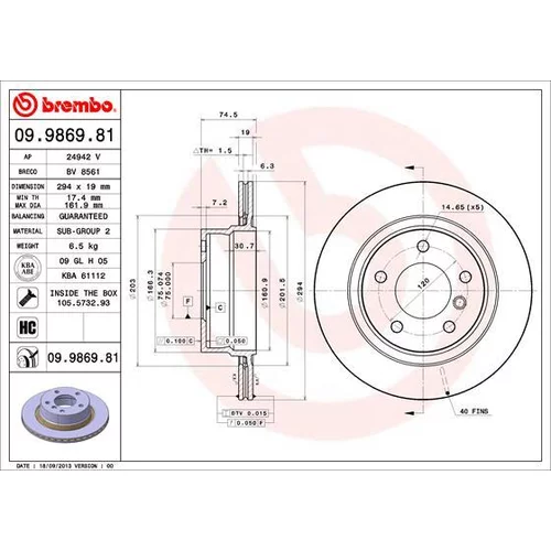 Brzdový kotúč BREMBO 09.9869.81