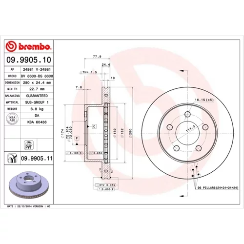 Brzdový kotúč BREMBO 09.9905.11