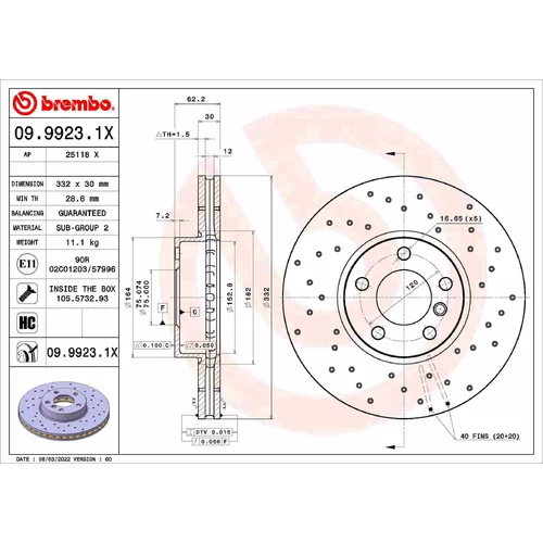 Brzdový kotúč BREMBO 09.9923.1X