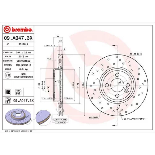 Brzdový kotúč 09.A047.3X /BREMBO/