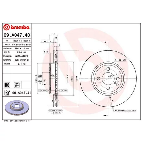 Brzdový kotúč BREMBO 09.A047.41