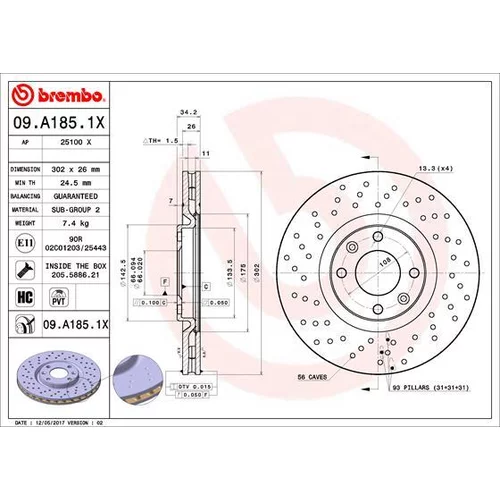 Brzdový kotúč BREMBO 09.A185.1X