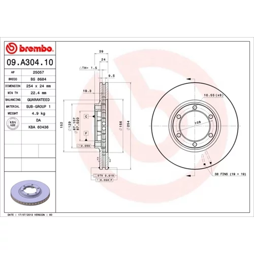 Brzdový kotúč BREMBO 09.A304.10