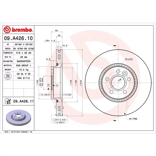 Brzdový kotúč BREMBO 09.A426.11