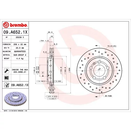 Brzdový kotúč BREMBO 09.A652.1X