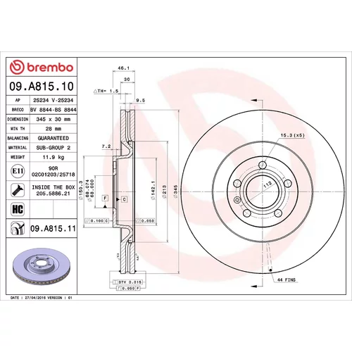 Brzdový kotúč BREMBO 09.A815.11