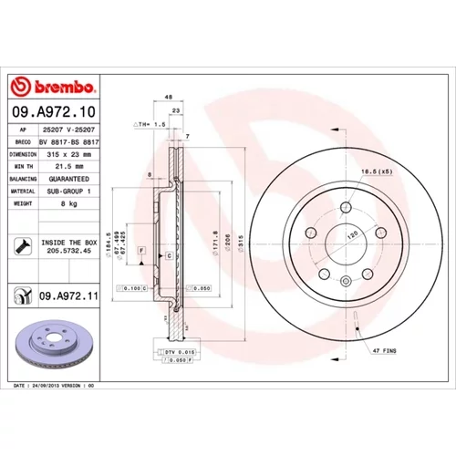 Brzdový kotúč BREMBO 09.A972.11