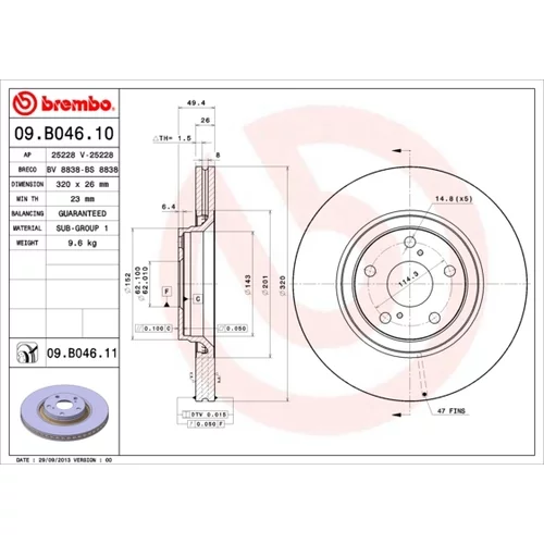 Brzdový kotúč BREMBO 09.B046.11