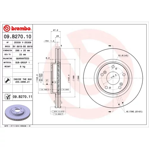 Brzdový kotúč BREMBO 09.B270.11