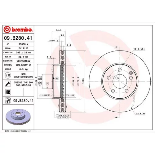 Brzdový kotúč BREMBO 09.B280.41