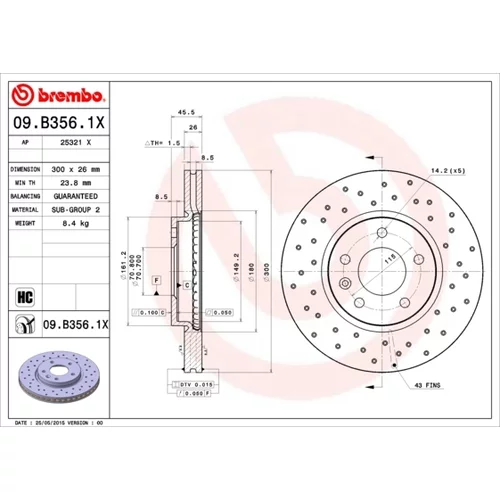 Brzdový kotúč BREMBO 09.B356.1X