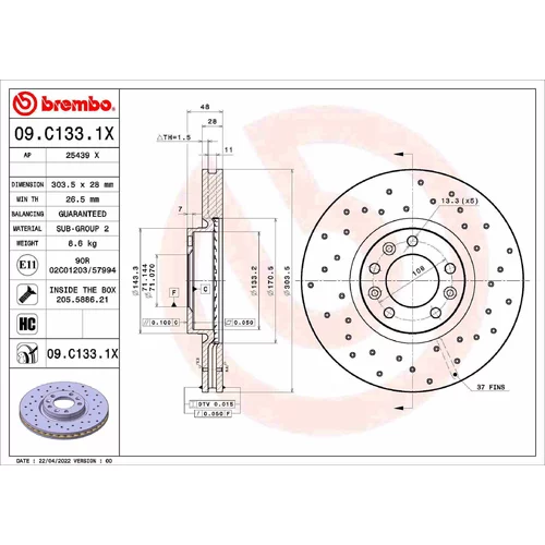 Brzdový kotúč BREMBO 09.C133.1X