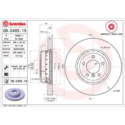 Brzdový kotúč BREMBO 09.C403.13