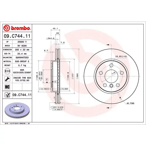 Brzdový kotúč BREMBO 09.C744.11