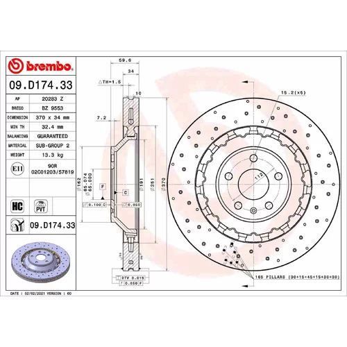 Brzdový kotúč BREMBO 09.D174.33