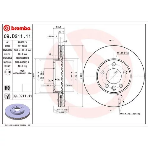 Brzdový kotúč BREMBO 09.D211.11