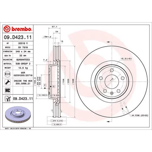 Brzdový kotúč BREMBO 09.D423.11