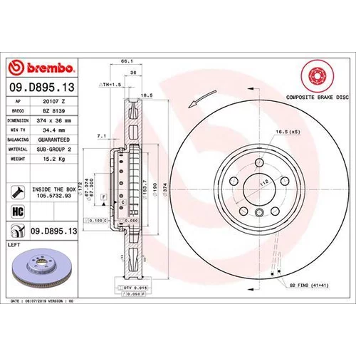 Brzdový kotúč 09.D895.13 /BREMBO/