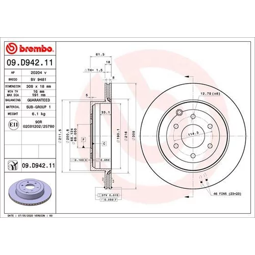 Brzdový kotúč BREMBO 09.D942.11