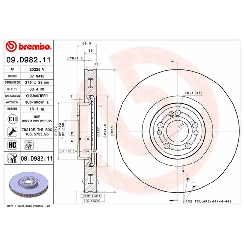 Brzdový kotúč BREMBO 09.D982.11