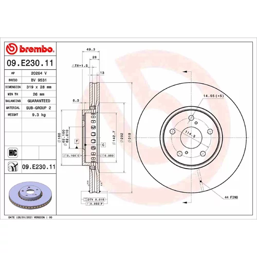 Brzdový kotúč BREMBO 09.E230.11