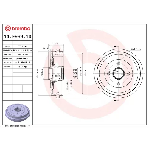 Brzdový bubon BREMBO 14.E969.10