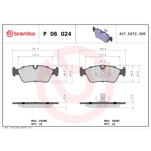 Sada brzdových platničiek kotúčovej brzdy P 06 024 /BREMBO/