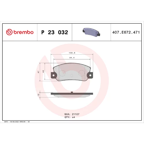 Sada brzdových platničiek kotúčovej brzdy BREMBO P 23 032