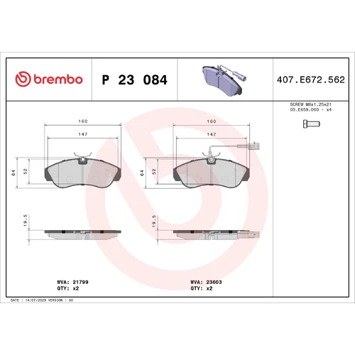 Sada brzdových platničiek kotúčovej brzdy BREMBO P 23 084