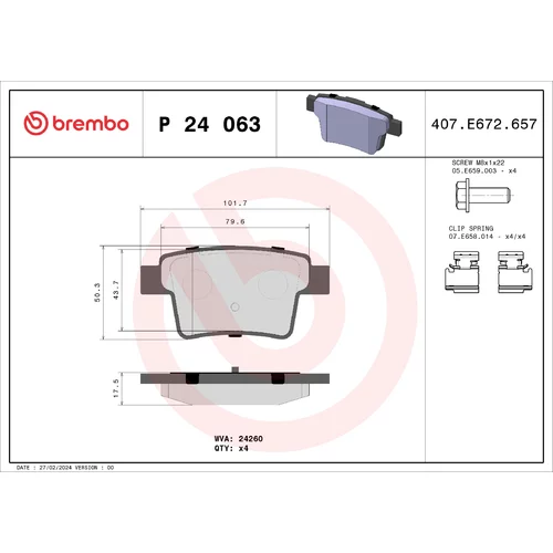 Sada brzdových platničiek kotúčovej brzdy BREMBO P 24 063