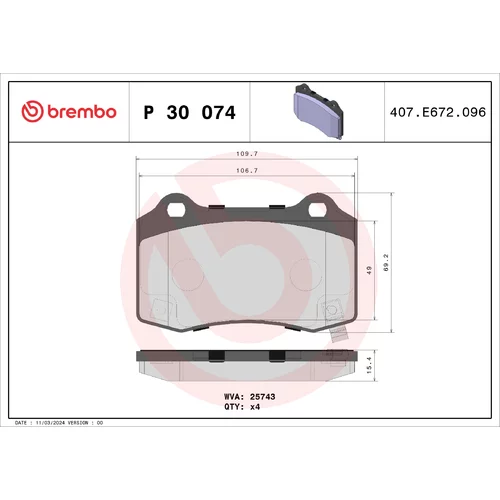 Sada brzdových platničiek kotúčovej brzdy BREMBO P 30 074