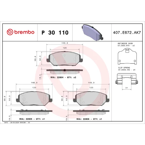 Sada brzdových platničiek kotúčovej brzdy BREMBO P 30 110