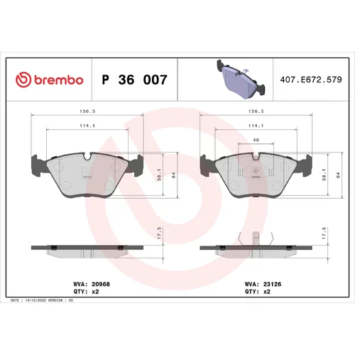 Sada brzdových platničiek kotúčovej brzdy BREMBO P 36 007